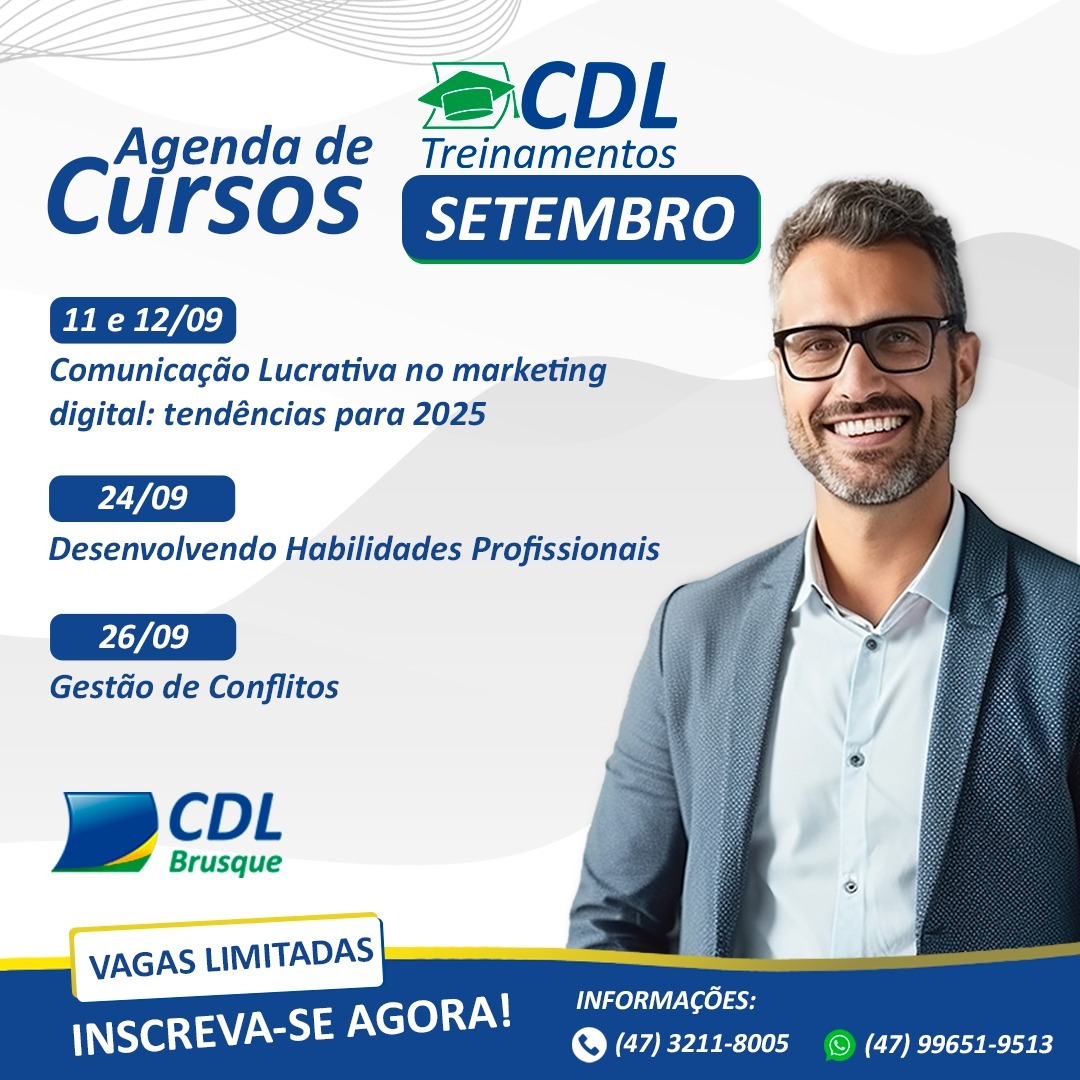 Inscrições abertas para cursos da CDL Treinamentos em setembro