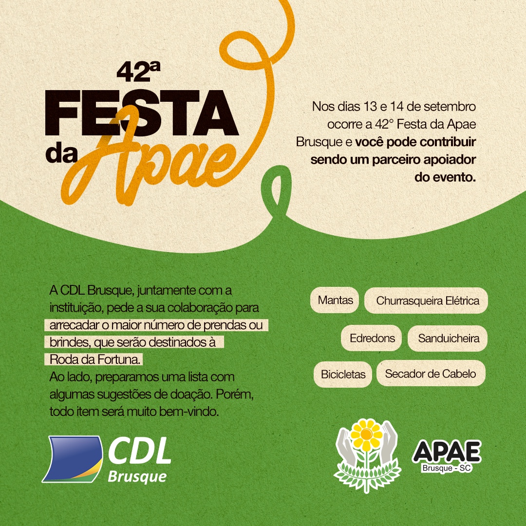 CDL Brusque realiza campanha de arrecadação de prendas para a 42ª Festa da Apae