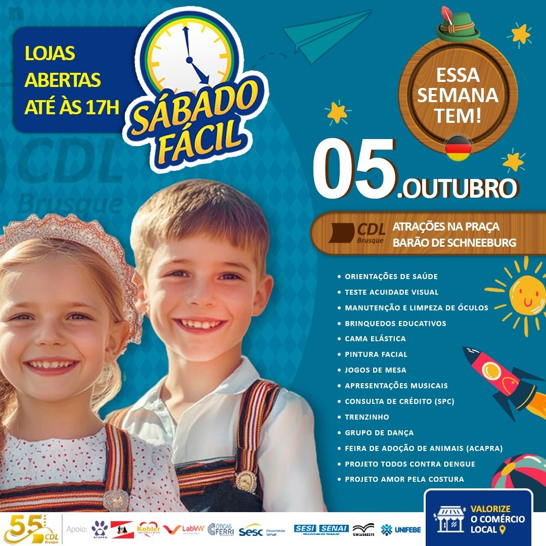 CDL Brusque realiza edição do Sábado Fácil especial Dia das Crianças neste dia 5 de outubro