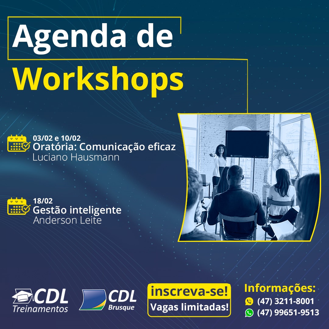 Inscrições abertas para os workshops da CDL Brusque em fevereiro